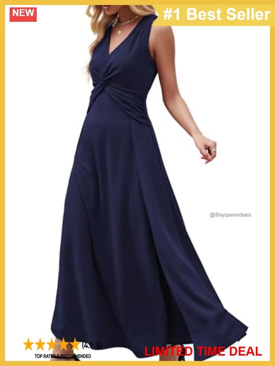 Dresses & Skirts - Formal V Neck Sleeveless Maxi Dress A-Line Ruffle Evening Wedding Guest